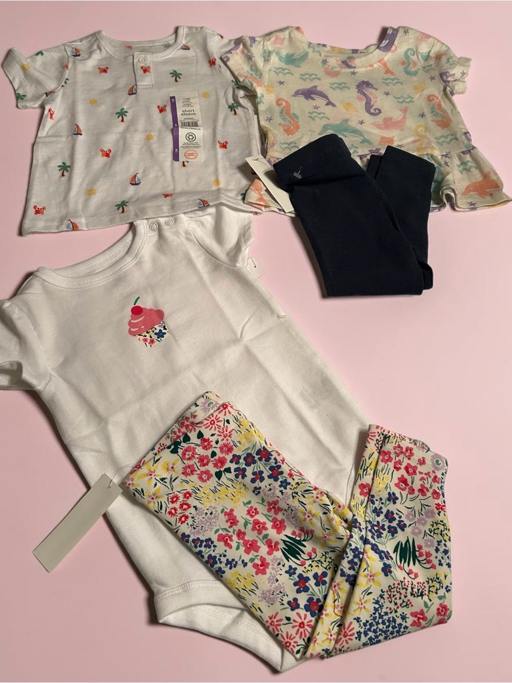 Wonder Nation Baby Girl Clothes Size 12 Months-Tops, Leggings & Bodysuit 5 Pack